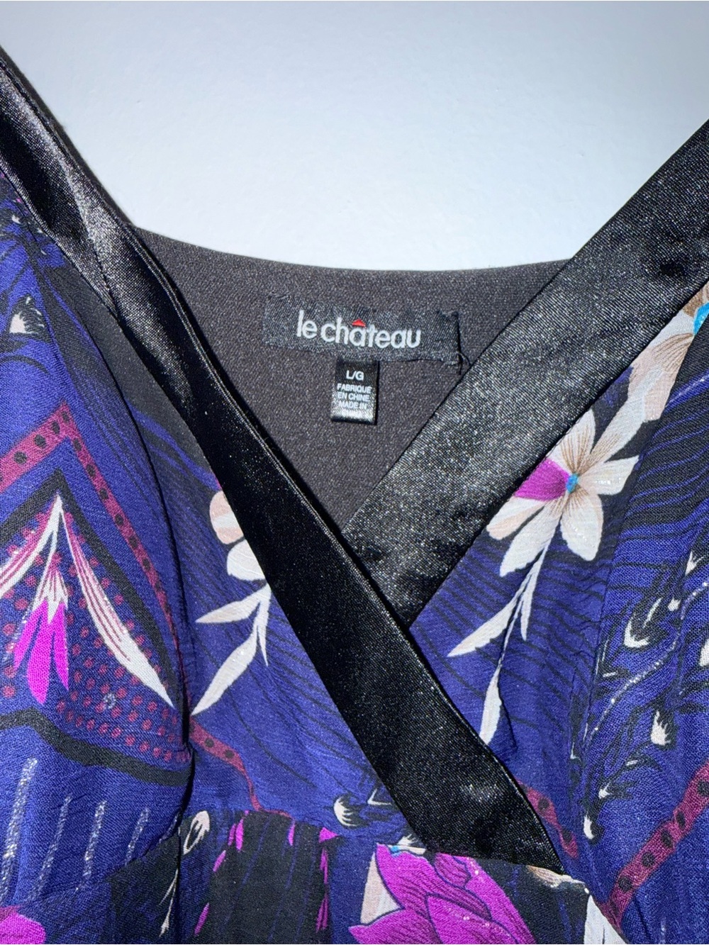 le chateau Black Floral Midi Dress with Pinkish Purple and Blue Accents - Picture 6 of 9